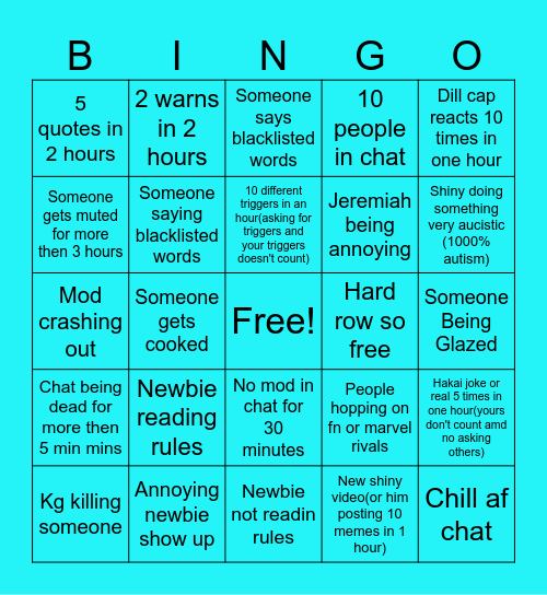 Yoshaverse bingo Card