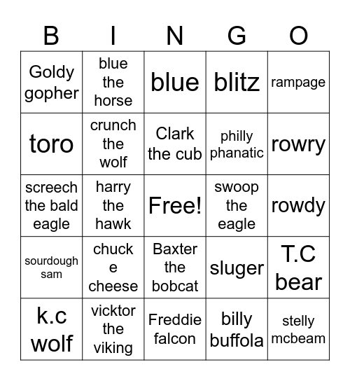mascots Bingo Card
