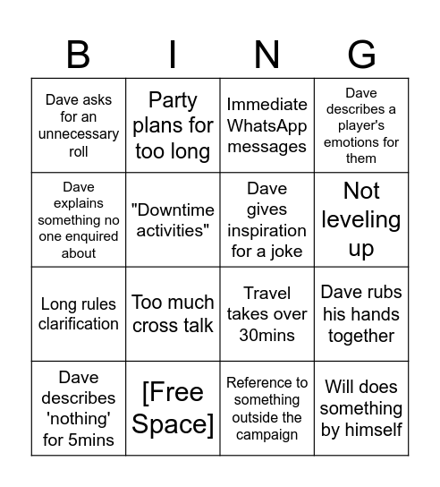 D&D Bingo Card