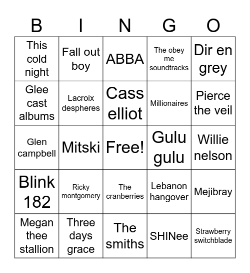 Sams music Bingo Card