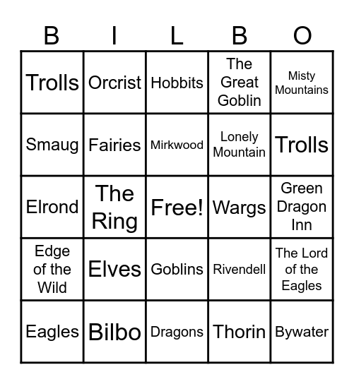Bilbo Bingo Card