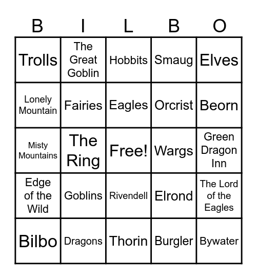 Bilbo Bingo Card