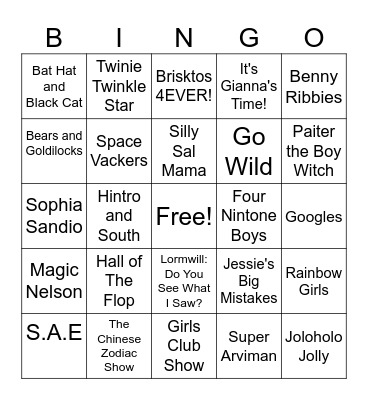 Conware Channel Shows Bingo Card