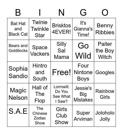 Conware Channel Shows Bingo Card
