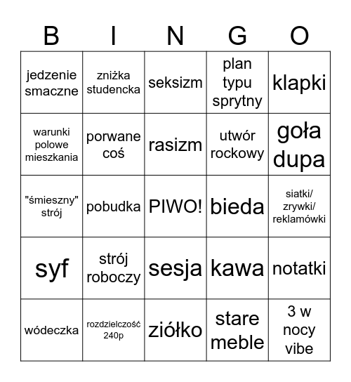 Student debil Bingo Card