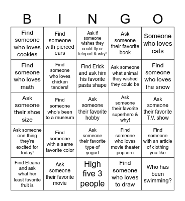 Youth Summit Bingo Card