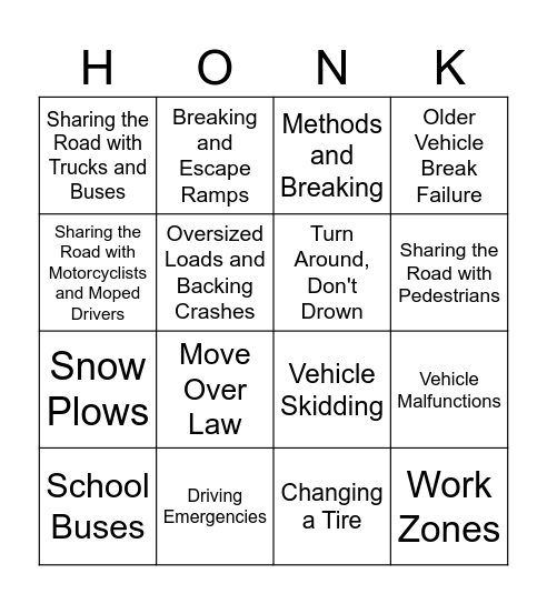 Special Circumstances and Emergencies Bingo Card