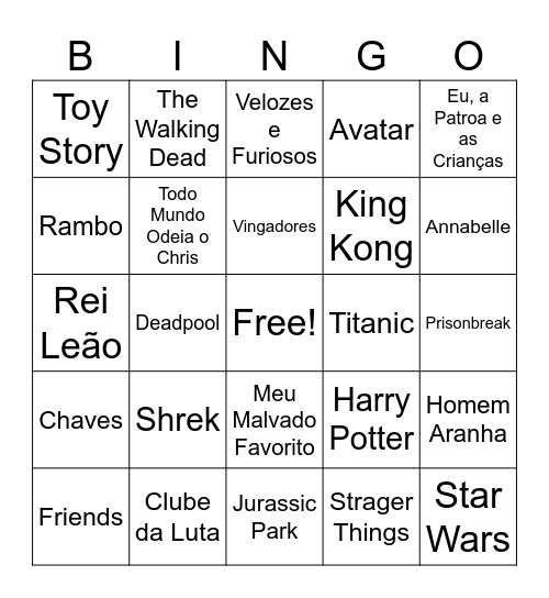 filmes e series Bingo Card