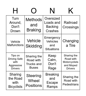 Special Events and Circumstances Bingo Card