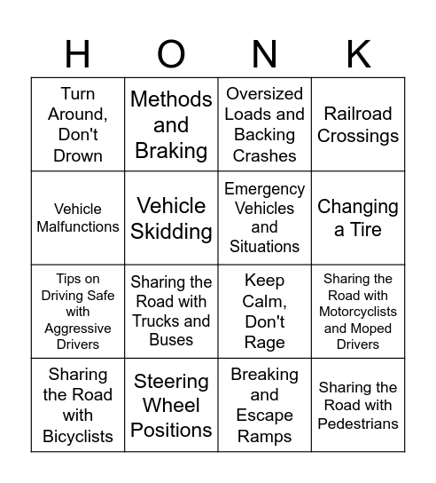 Special Events and Circumstances Bingo Card