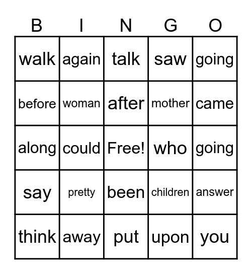 Heart Words/High Frequency Words Bingo Card