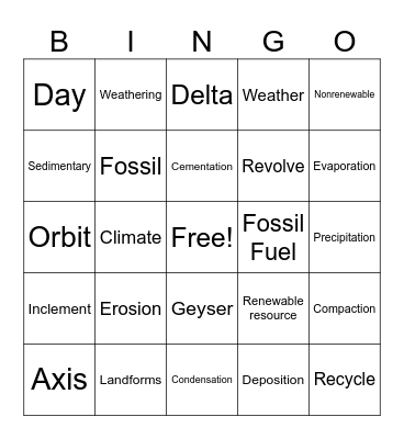 Earth and Space Bingo Card