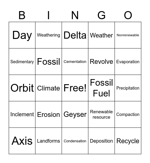 Earth and Space Bingo Card