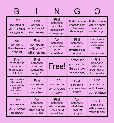 New Member Bingo! Bingo Card