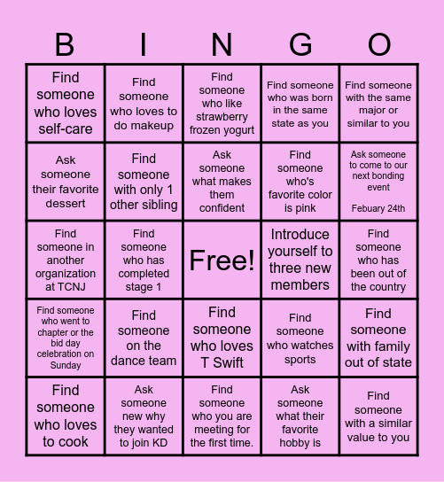 New Member Bingo! Bingo Card