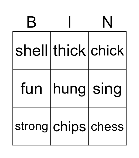 CVC reading Bingo Card
