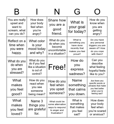 Emotion Regulation Bingo Card