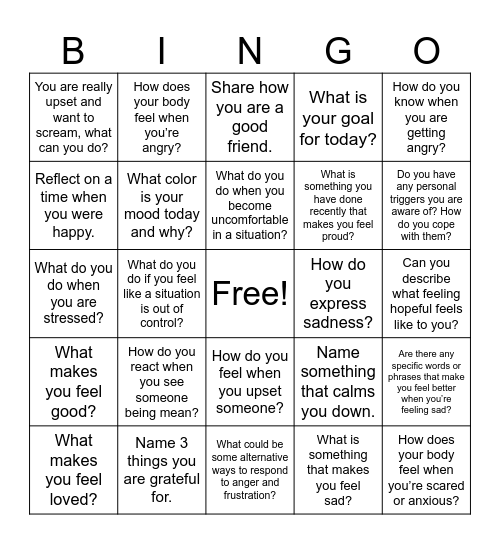 Emotion Regulation Bingo Card