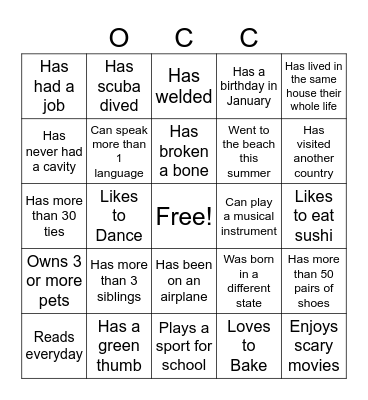Getting to Know You Round - OCC Team Bingo Card
