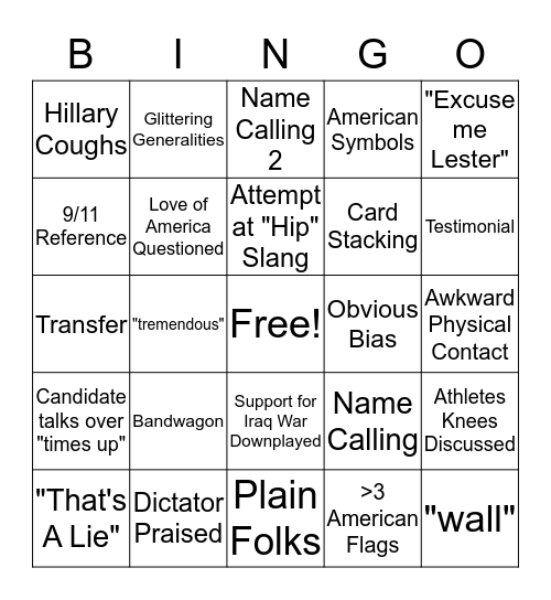 Debate Bingo Card