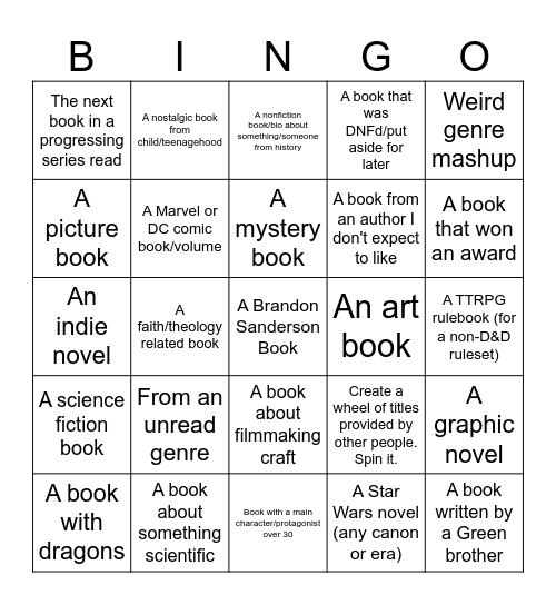 Jacob's Reading Bingo 2025 Bingo Card