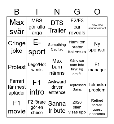F1 75 live Bingo Card