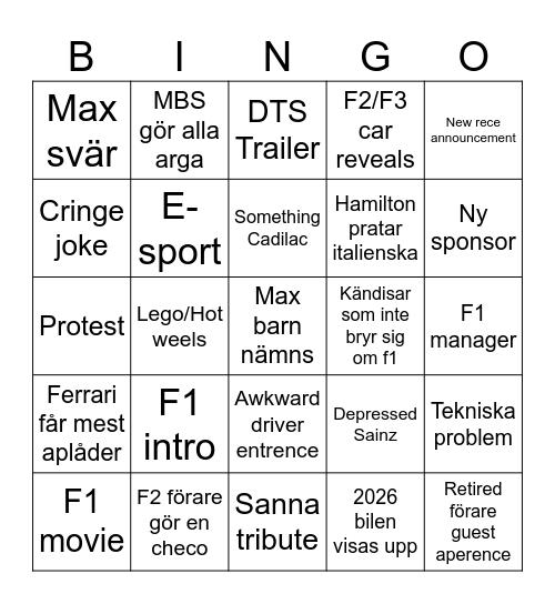 F1 75 live Bingo Card