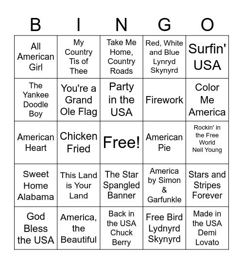 Patriotic BINGO Card