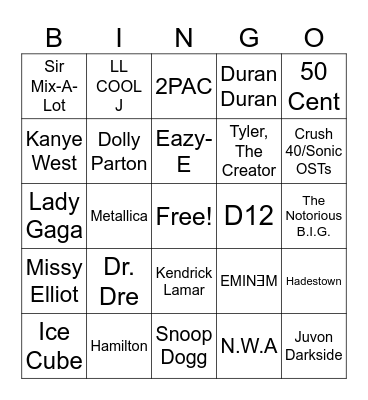 Adam’s Music Taste Bingo Card