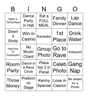 Cosplay Degen's Mizucon Bingo Card