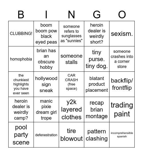 Fast and Furious 4 Bingo Card