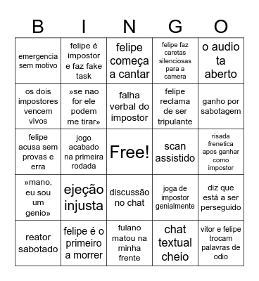felipe neto among us Bingo Card