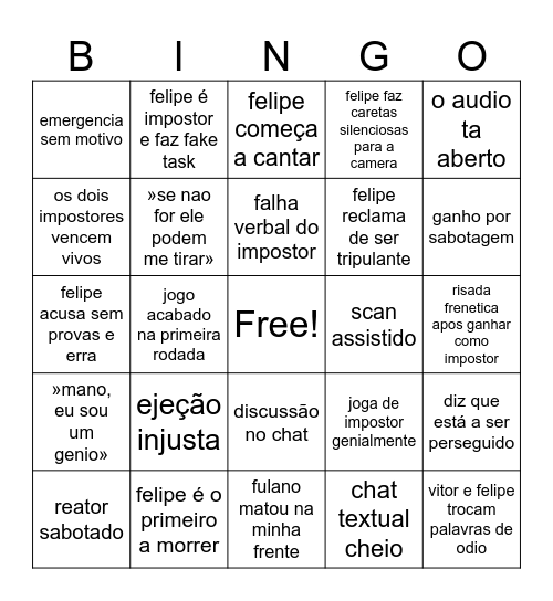 felipe neto among us Bingo Card