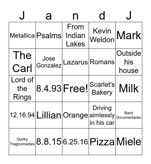 Bridal Shower Bingo Card