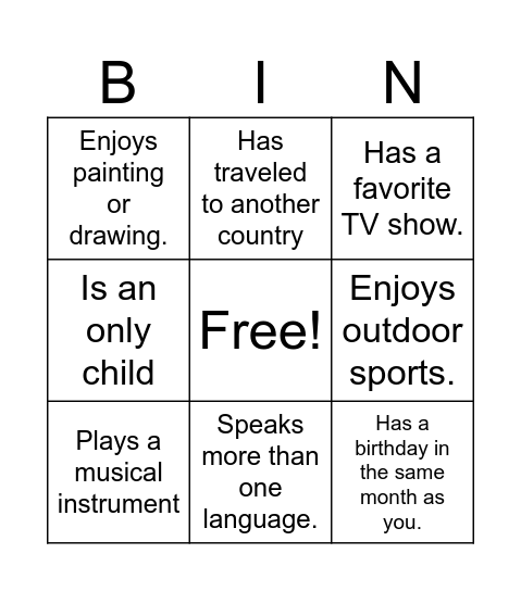 Untitled Bingo Card