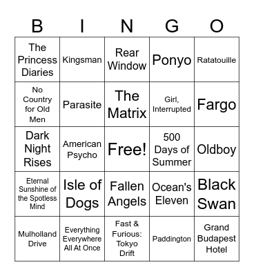 Lauren's Favorite Movies Bingo Card
