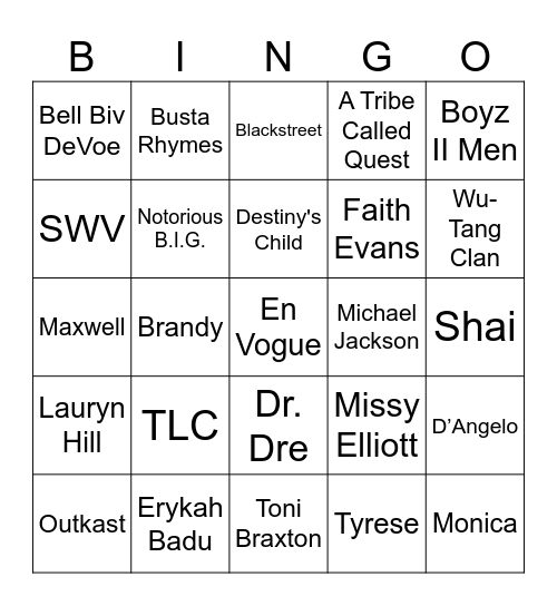 TRAP Bingo - 90’s Bingo Card