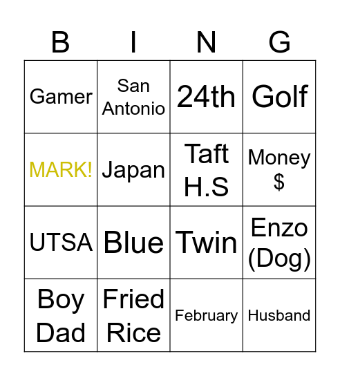 All About Mark Bingo Card