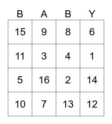 Baby shower Bingo Card