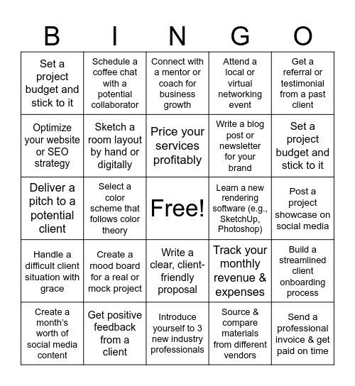 Skills Bingo Card