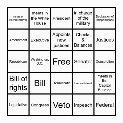 BRANCHES OF GOVERNMENT BINGO Card