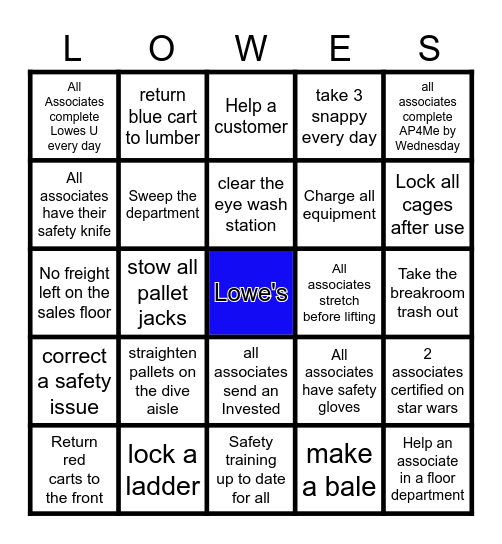 1593 Lowe's Bingo Card