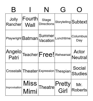 Theater Vocabulary I Bingo Card