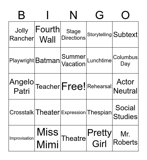 Theater Vocabulary I Bingo Card