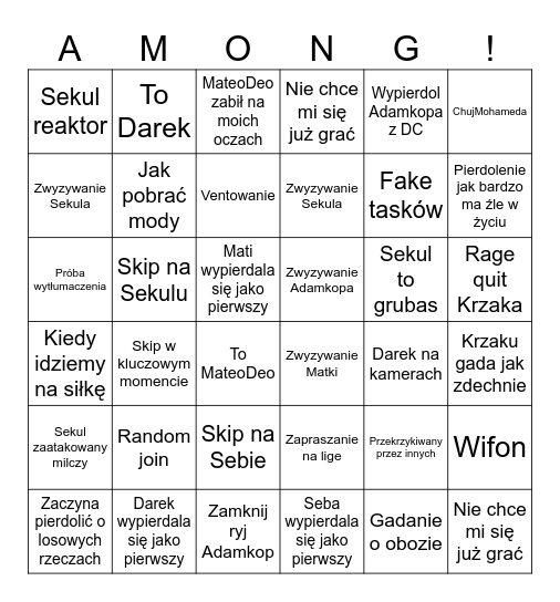 Bingo Imienne Bingo Card