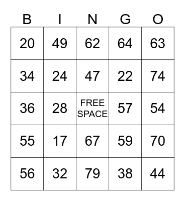 Number mix-up Bingo Card
