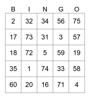 LB BINGO ONE Bingo Card