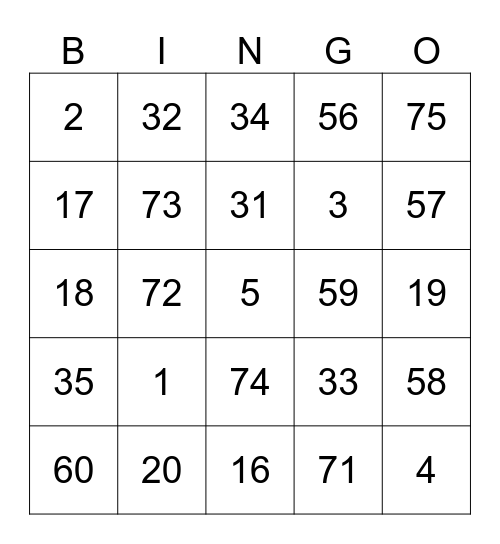 LB BINGO ONE Bingo Card