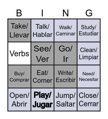 Verbos Bingo Card