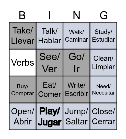 Verbos Bingo Card
